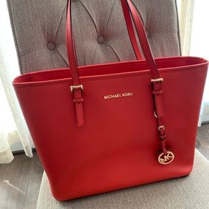 Michael Kors Red Saffiano Leather Tote Bag